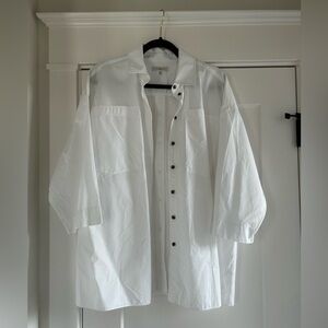 Lafayette 148 New York White Button Down Shirt with Stand-Up Collar